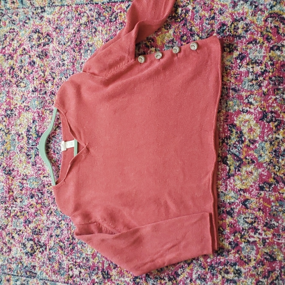 Vtg J. Jill button side sweater,  salmon pink